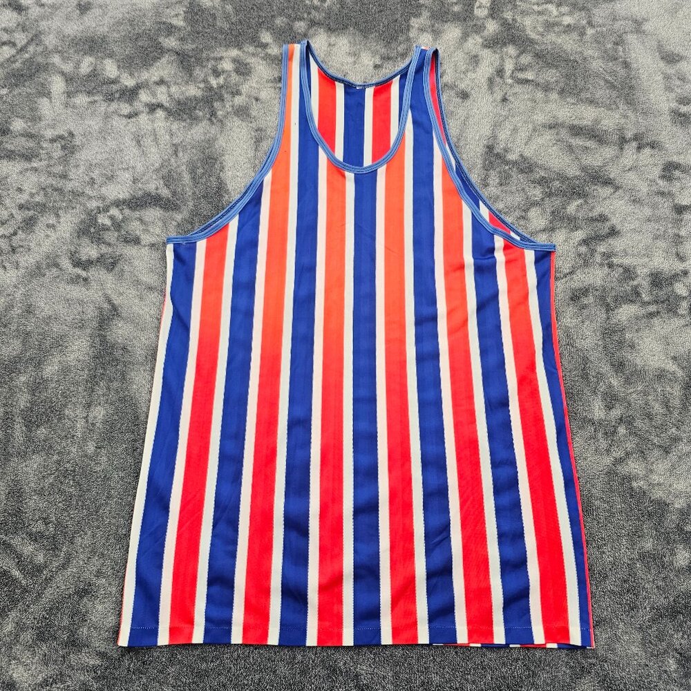 Vintage Tank Top Mens Medium Red White Blue striped Wrestling Athletic no tags
